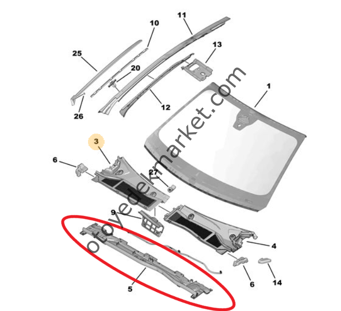 Peugeot 308 (2022-2023) Ön Cam Muhafaza Sacı (Orijinal)