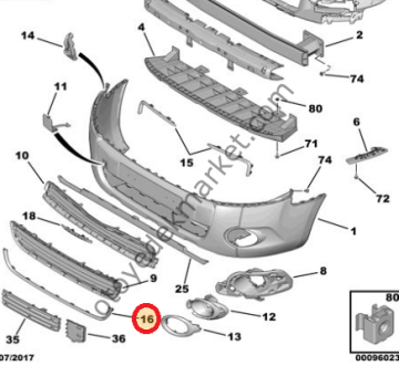 Citroen Berlingo (2012-2015) Ön Tampon Izgara Çıtası (Orijinal)