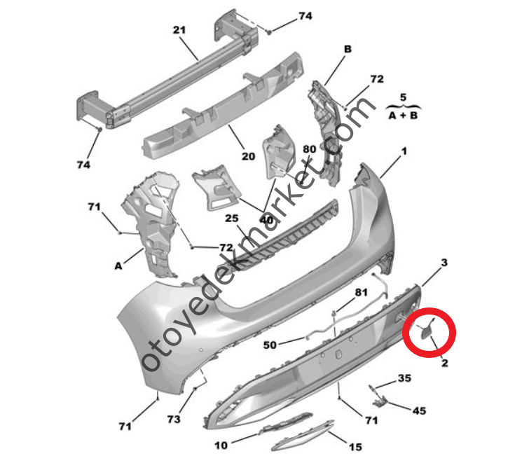 Peugeot 308 (2022-2023) Arka Tampon Çeki Demir Kapağı (Orijinal)