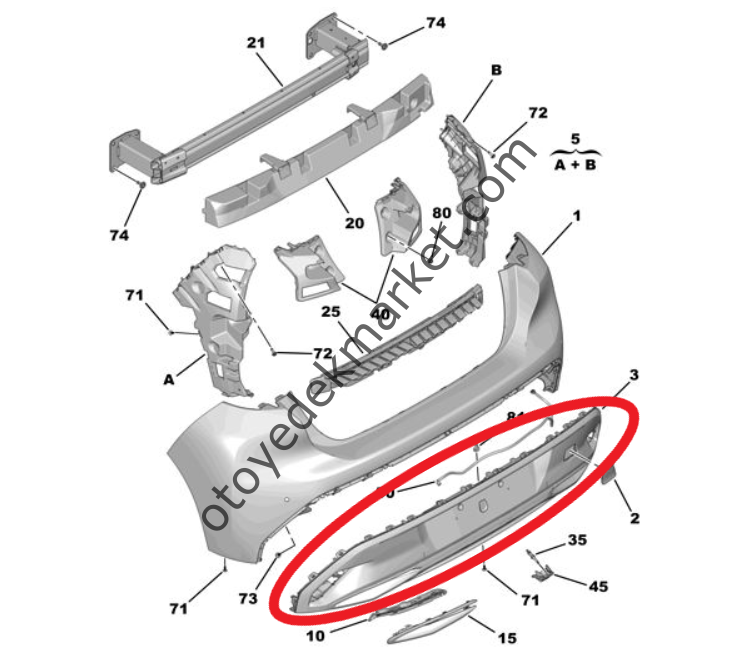 Peugeot 308 (2022-2023) Arka Tampon Eteği (Orijinal)