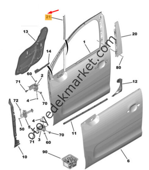 Citroen C3 (2017-2024) Sağ Ön Kelebek Cam Çıtası (Orijinal)