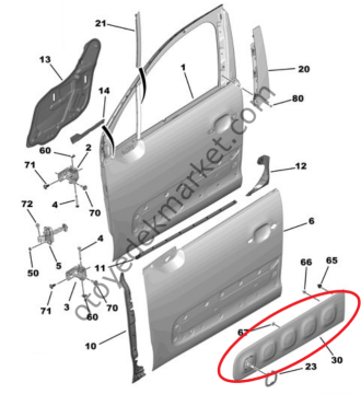 Citroen C3 (2017-2020) Sol Ön Kapı Koruyucu Plastiği Airbump (Siyah) (Orijinal)