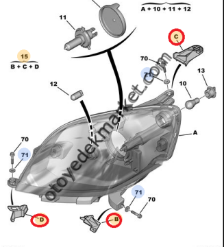 Citropen Nemo (2008-2017) Sol Ön Far Bağlantı Tamir Takımı (Orijinal)