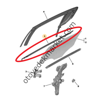 Peugeot 308 (2022-2023) Sol Arka Kapı Cam Dış Sıyırıcı Fitili (Orijinal)