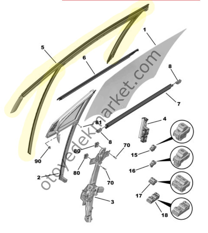 Citroen C3 (2017-2024) Sol Ön Kapı Cam Çerçeve Oluk Fitili (Orijinal)