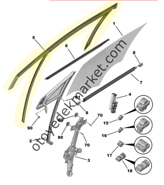 Citroen C3 (2017-2024) Sağ Ön Kapı Cam Çerçeve Oluk Fitili (Orijinal)