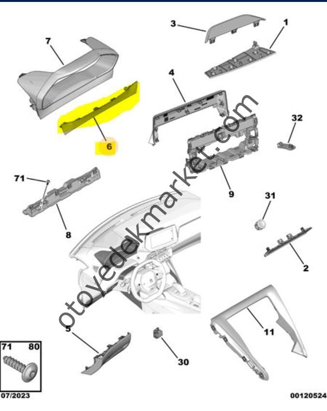 Peugeot 2008 (2019-2023) Göğüs Çerçeve Kapağı (Orijinal)