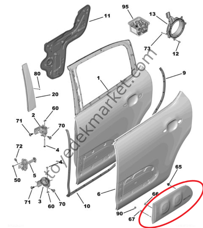 Citroen C3 (2017-2020) Sol Arka Kapı Koruyucu Plastiği Airbump (Siyah) (Orijinal)