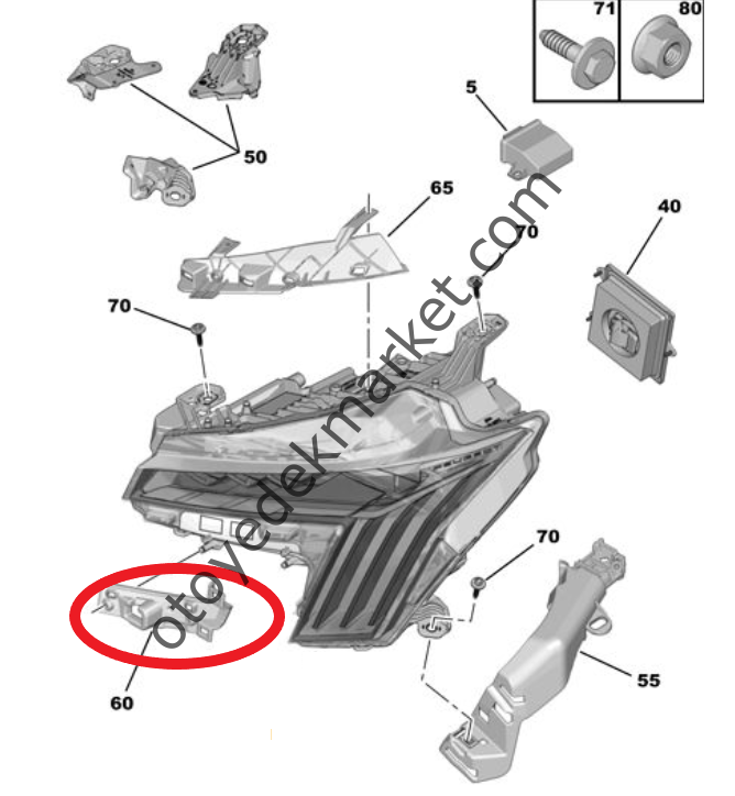 Peugeot 508 (2023-2024) Sol Ön Far Bağlantı Ayağı / Mesnedi (Orijinal)