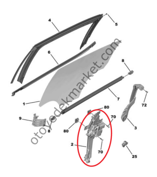 Citroen C3 (2017-2024) Sol Arka Kapı Cam Kriko Mekanizması (Orijinal)