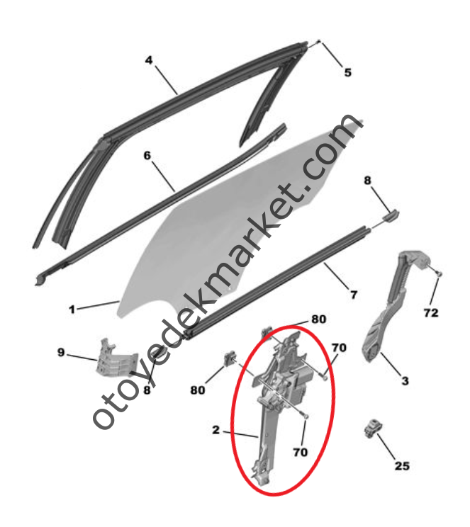 Citroen C3 (2017-2024) Sağ Arka Kapı Cam Kriko Mekanizması (Orijinal)