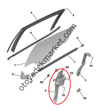 Citroen C3 (2017-2024) Sağ Arka Kapı Cam Kriko Mekanizması (Orijinal)