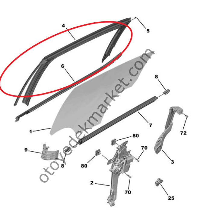 Citroen C3 (2017-2024) Sol Arka Kapı Cam Çerçeve Oluk Fitili (Orijinal)