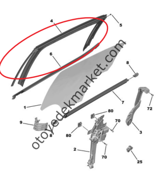 Citroen C3 (2017-2024) Sağ Arka Kapı Cam Çerçeve Oluk Fitili (Orijinal)