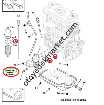 Citroen C4 (2004-2011)  1.4 Benzinli Yağ Filtre ve Soğutucu Contaları (Orijinal)