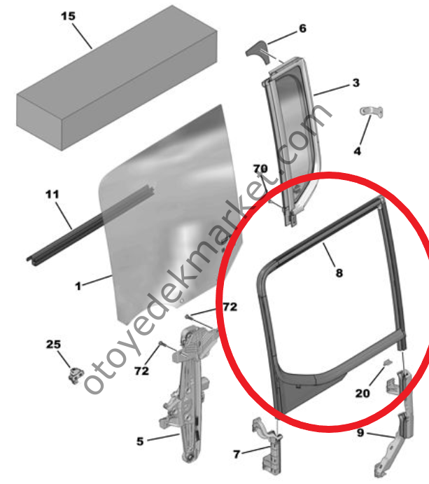 Citroen Berlingo (2018-2024) Sol Sürgülü Kapı Cam Fitili (Orijinal)