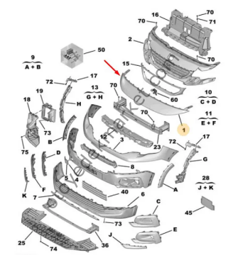 Peugeot Rifter (2018-2024) Ön Tampon Üst Plastiği (Orijinal)