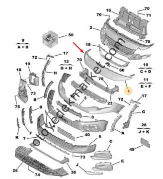 Peugeot Rifter (2018-2024) Ön Tampon Üst Plastiği (İthal)