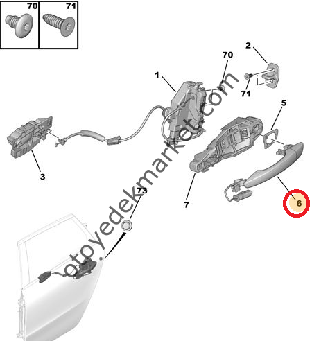 PEUGEOT 508 (2011-2015) SOL ARKA KAPI DIŞ AÇMA KOLU(ORJİNAL)