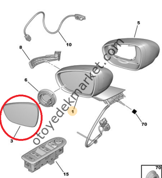 PEUGEOT 508 (2011-2018) SAĞ DIŞ DİKİZ AYNA CAMI (ORİJİNAL)