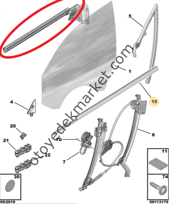 Peugeot 508 (2019-2023) Sağ Ön Kapı Camı İç Fitili  (Orijinal)