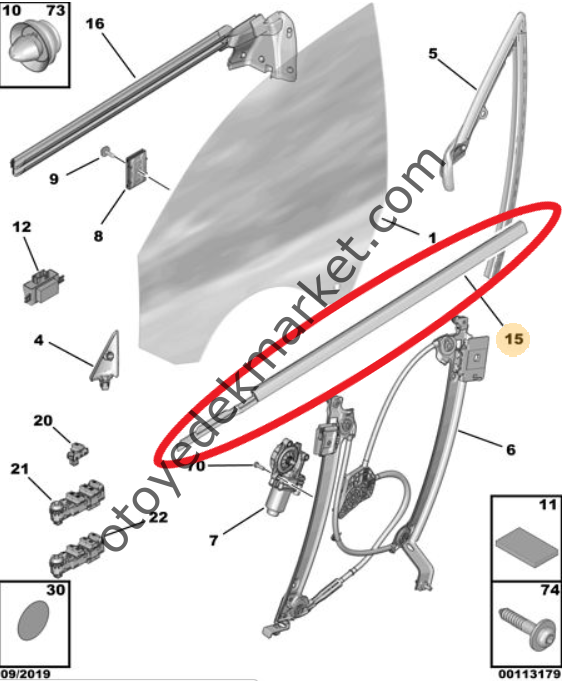 Peugeot 508 (2019-2023) Sol Ön Kapı Camı Dış Sıyırıcı Fitili (Orijinal)