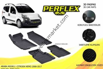 Peugeot Bipper (2008-2022) 3D Havuzlu Paspas Takımı 4 Adet (Perflex)