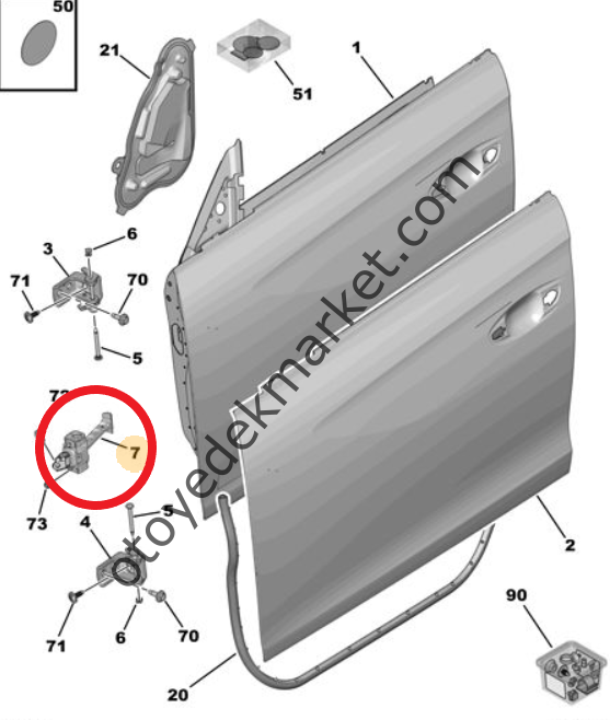 Peugeot 508 (2019-2023) Ön Kapı Gergi Demiri (Orijinal)