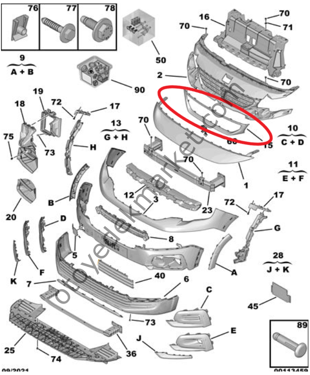 Peugeot Rifter (2019-2024) Ön Panjur Çerçevesi (Siyah) (Orijinal)