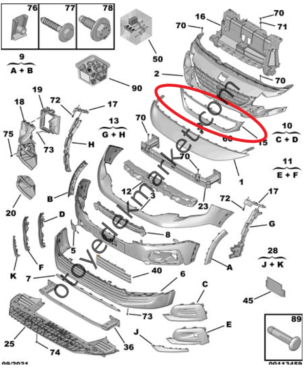 Peugeot Rifter (2019-2024) Ön Panjur Çerçevesi (Krom) (Orijinal)