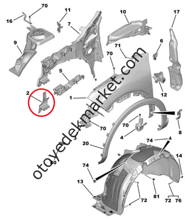 Citroen C4 X (2021-2024) Sağ Ön Çamurluk Desteği (Orijinal)