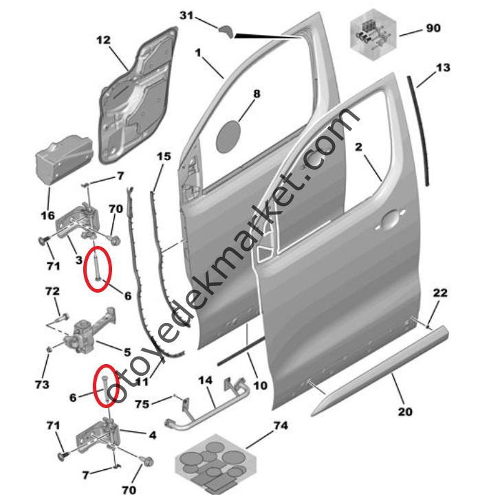 Citroen Berlingo (2018-2024) Ön Kapı Menteşe Pimi (Orijinal)