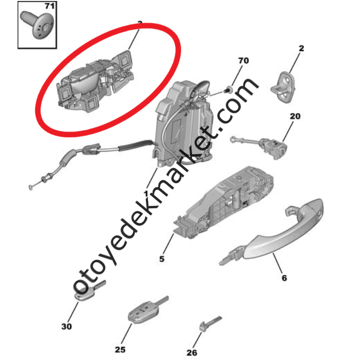 Peugeot 3008 (2024-2025) Sol Ön Kapı İç Açma Kolu (Orijinal)