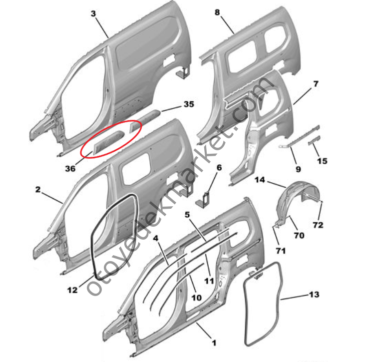 Citroen Berlingo (2018-2024) Sol Sürgülü Kapı Koruma Plastiği (Orijinal)