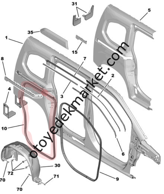 Citroen Berlingo (2018-2024) Sol Arka Kapı Çerçeve Lastik Fitili (Orijinal)