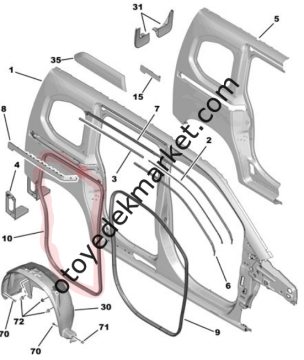Citroen Berlingo (2018-2024) Sol Arka Kapı Çerçeve Lastik Fitili (Orijinal)