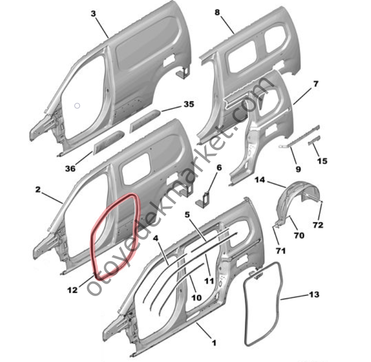 Citroen Berlingo (2018-2024) Sol Ön Kapı Çerçeve Lastik Fitili (Orijinal)
