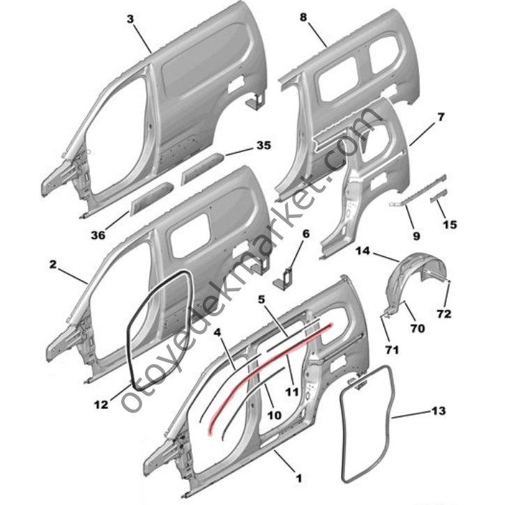 Citroen Berlingo (2018-2024) Sol Tavan Oluk Lastiği (Orijinal)