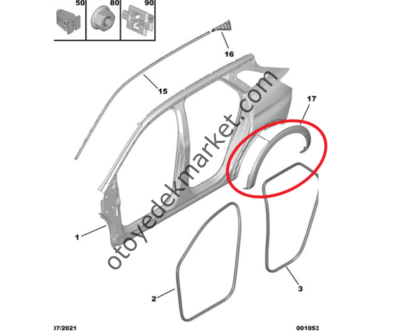 Peugeot 3008 (2016-2023) Sol Arka Çamurluk Bakalit Dodiği (Orijinal)