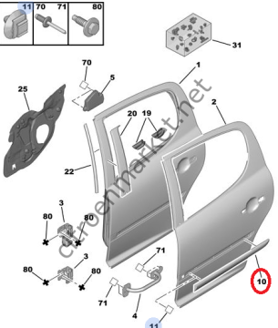 PEUGEOT 207 SAĞ ARKA KAPI ÇITASI (ORJINAL)
