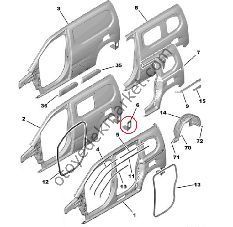 Citroen Berlingo (2018-2024) Sol Arka Çamurluk Kapatma Sacı (Orijinal)