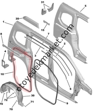 Citroen Berlingo (2018-2024) Sağ Arka Kapı Çerçeve Lastik Fitili (Orijinal)