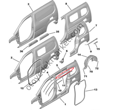 Citroen Berlingo (2018-2024) Sağ Arka Tavan Oluk Çıtası (Orijinal)