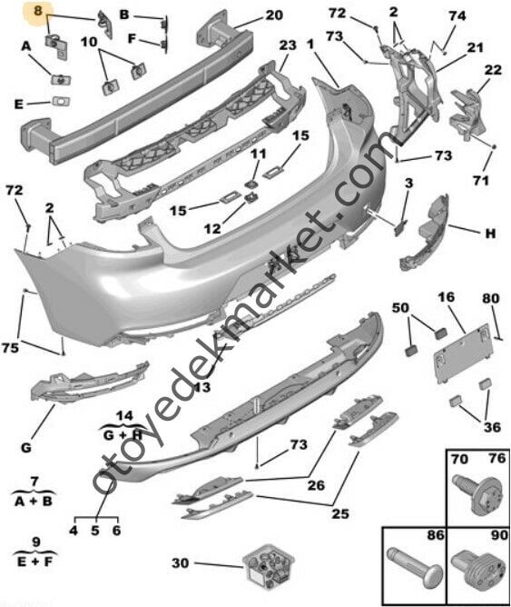 Peugeot 508 (2019-2023) Arka Tampon Park Sensörü Bağlantı Ayak Takımı (Orijinal)