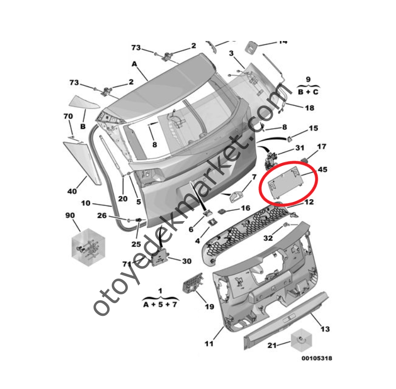 Peugeot 3008 (2016-2023) Bagaj Kapak Plaka Altlığı (Orijinal)
