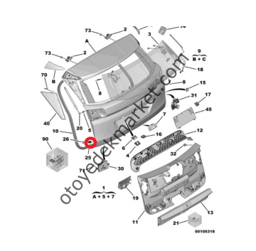 Peugeot 3008 (2016-2023) Bagaj Kapak Takoz Dayanağı (Orijinal)