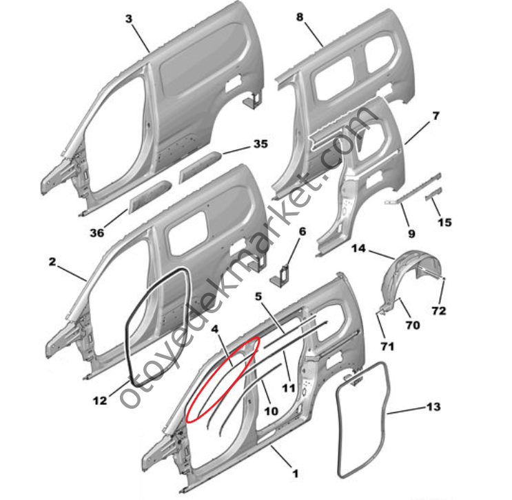 Citroen Berlingo (2018-2024) Sol Ön Tavan Oluk Çıtası (Orijinal)