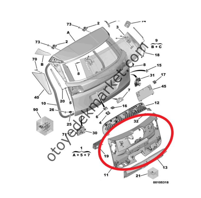 Peugeot 3008 (2016-2023) Arka Bagaj Kapağı Kaplaması (Orijinal)