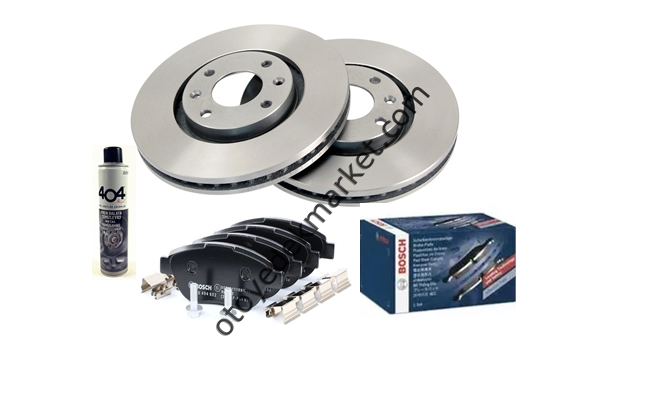 Peugeot 406 2.0 Benzinli Ön Fren Disk + Balata Seti + Ön Takım Fren Balatası+ 1 Takım Ön Fren Diski + Temizleme Spreyi (Bosch)
