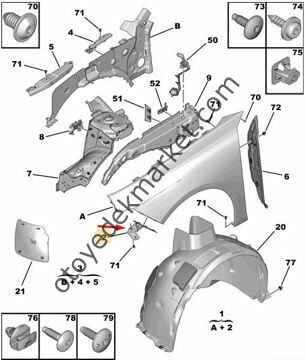Peugeot 508 (2019-2024) Sol Ön Çamurluk Ön Bağlantı Ayağı (Orijinal)